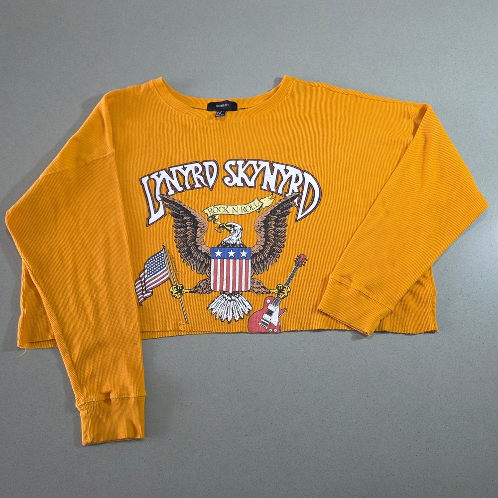 Forever 21+ Lynyrd Skynyrd Graphic Waffle Knit Crop Top Mustard Yellow 3X